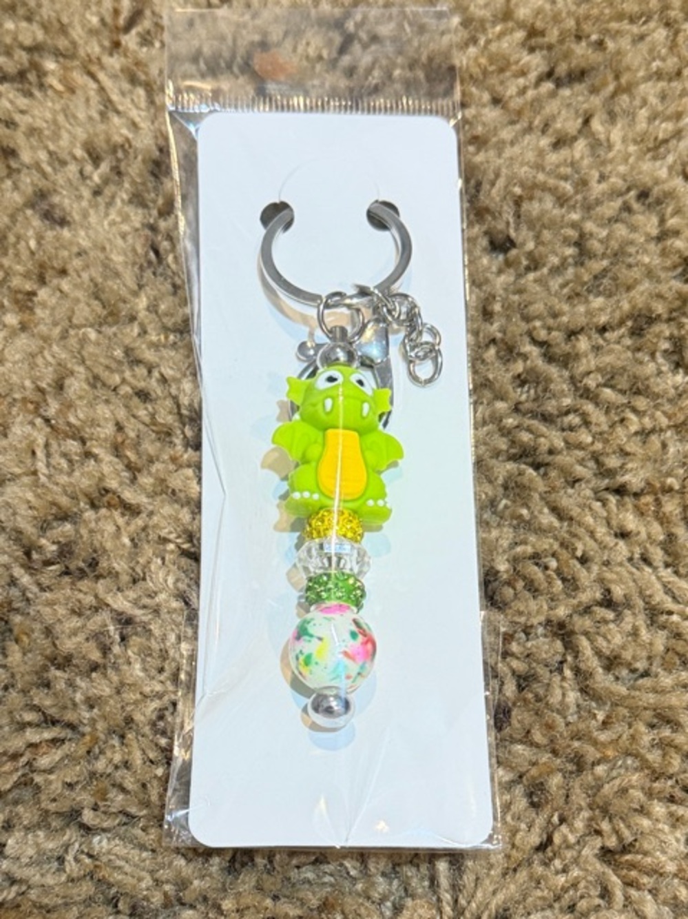 Green Cute Dino Beaded Keychain Charm